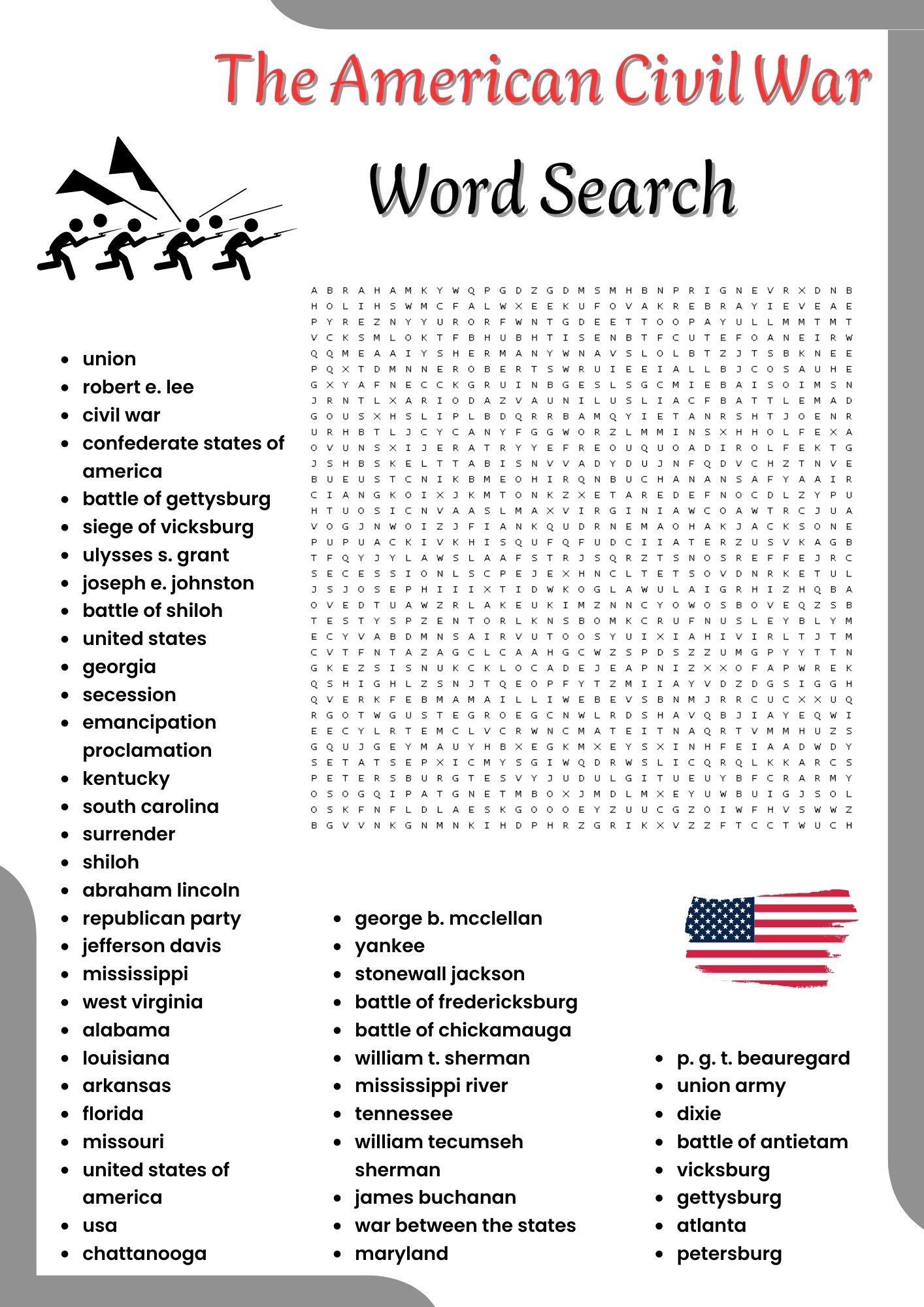 the american civil war word search puzzle worksheet activities for worksheets library