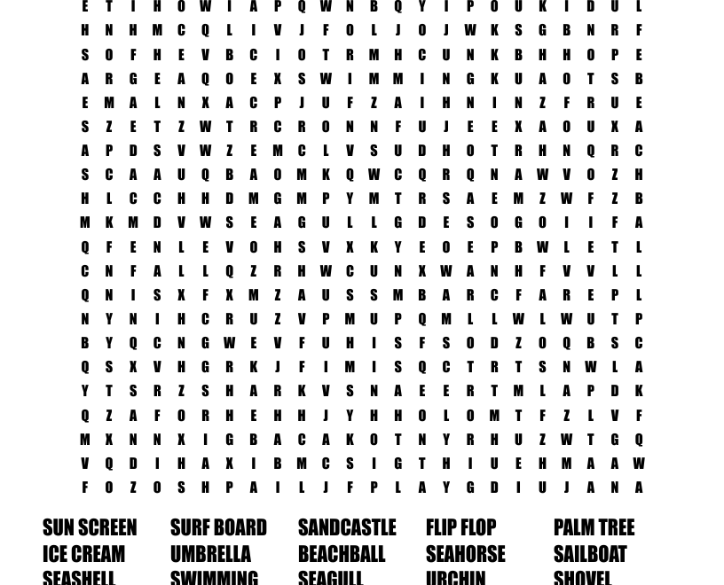 The BEACH Word Search WordMint