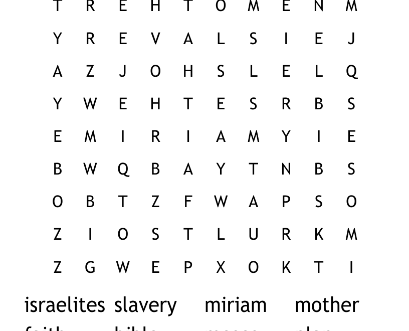 THE BIRTH OF MOSES Word Search WordMint
