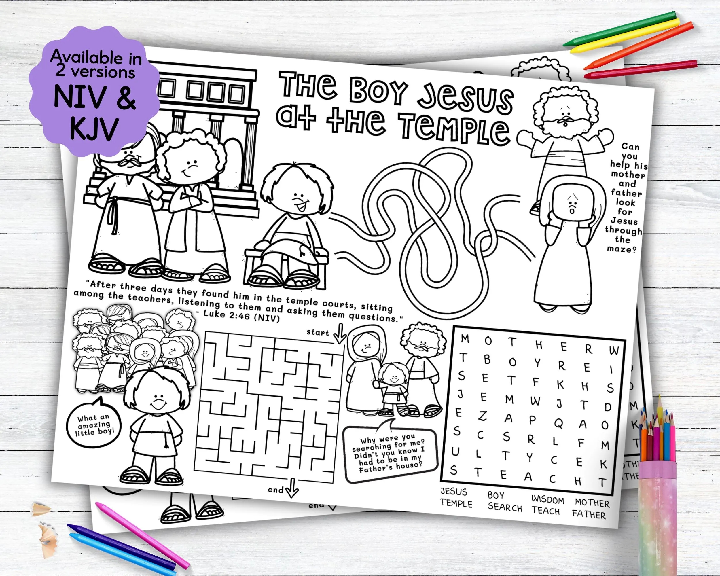 Printable Boy Jesus In The Temple Word Search