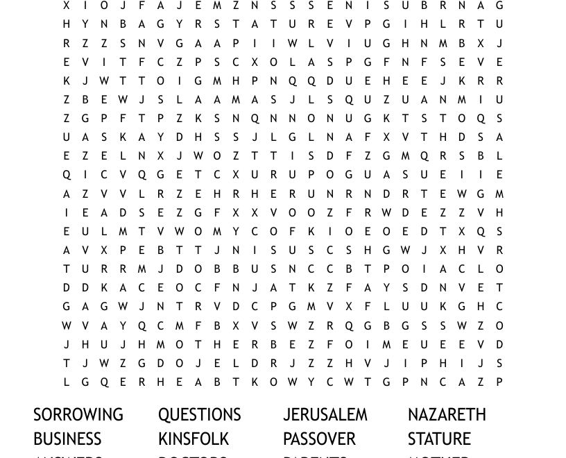 The Boy Jesus In The Temple Word Search WordMint