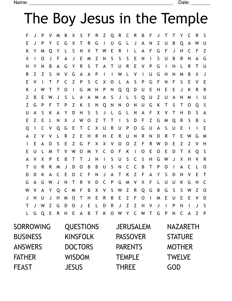 The Boy Jesus In The Temple Word Search WordMint