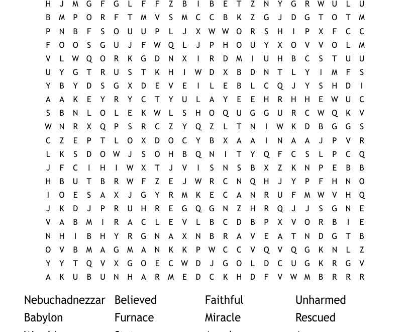 The Fiery Furnace Word Search WordMint