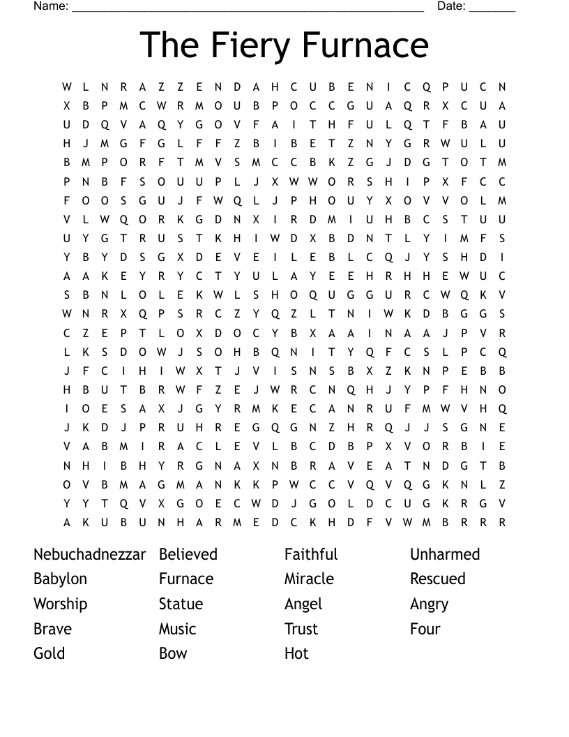 The Fiery Furnace Word Search WordMint