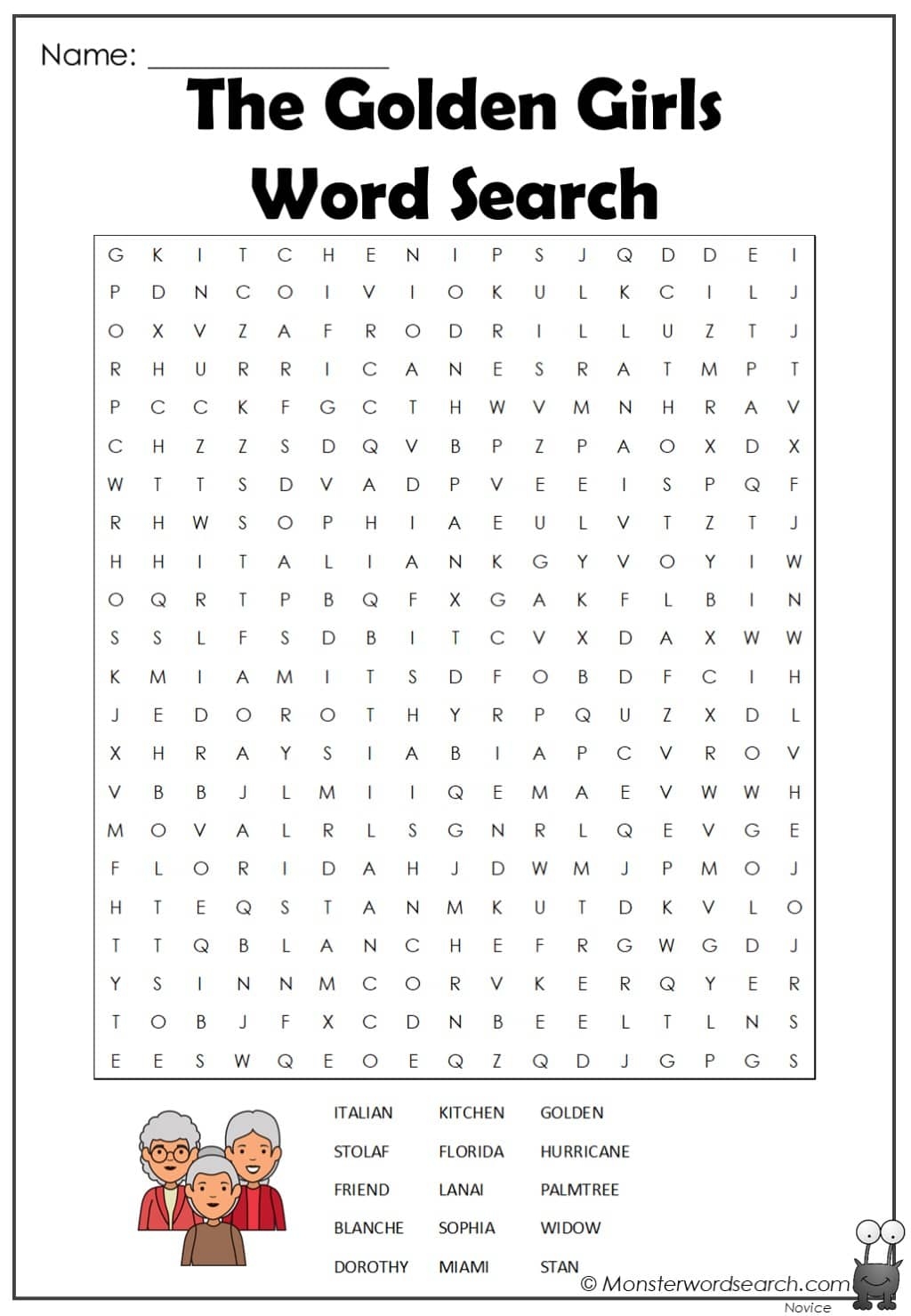 The Golden Girls Word Search Monster Word Search
