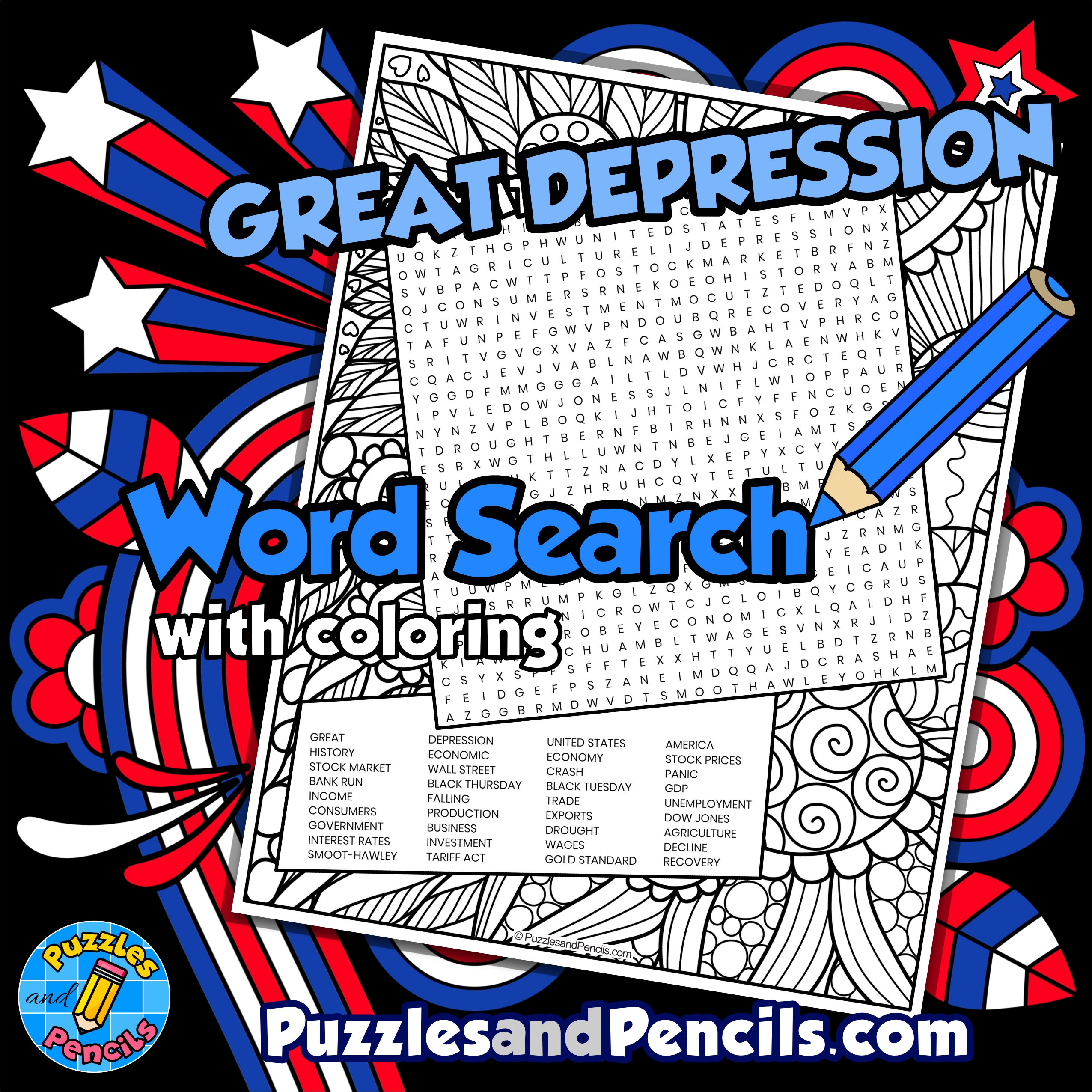 The Great Depression Word Search Puzzle With Coloring US History Wordsearch Made By Teachers