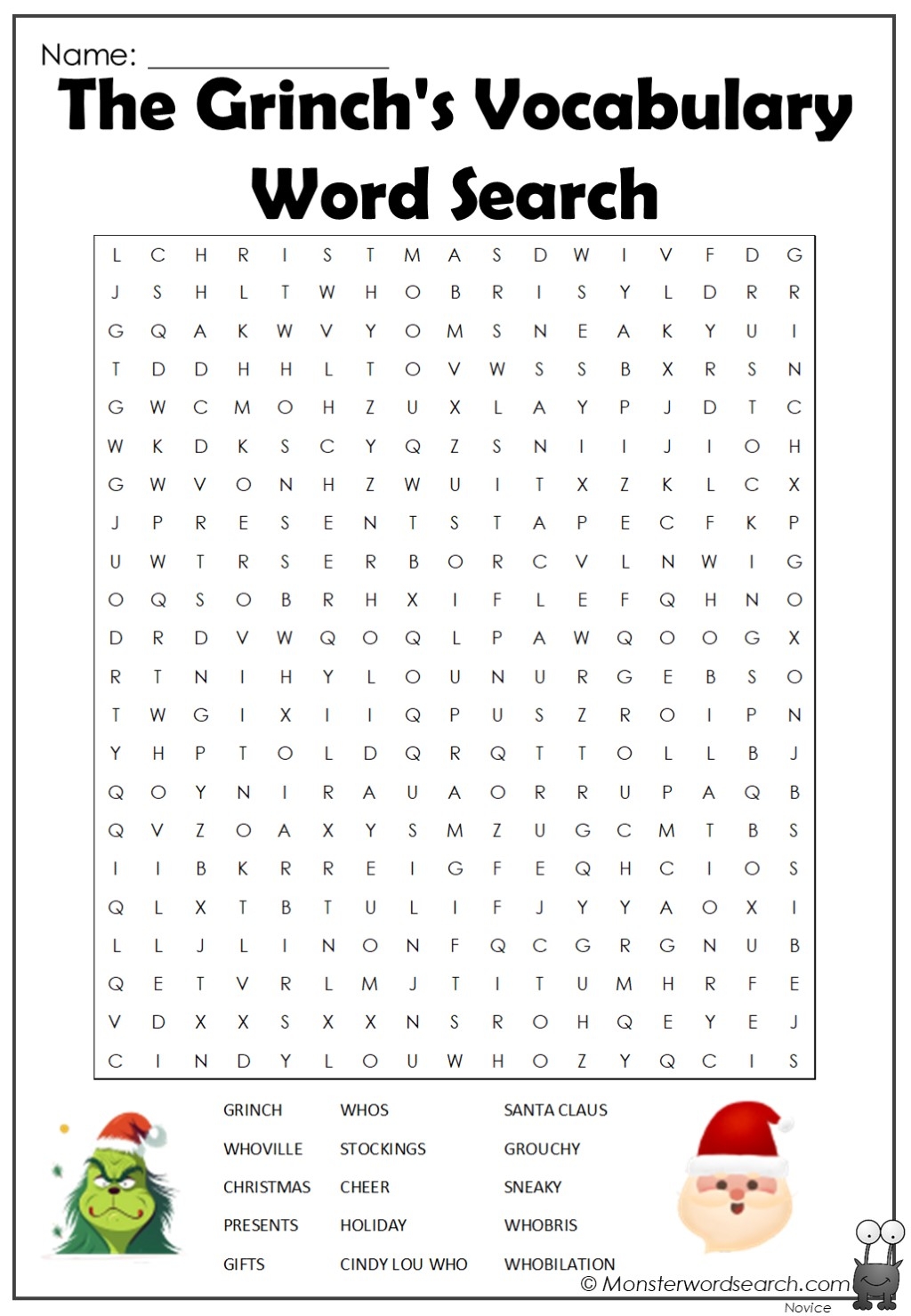 The Grinch s Vocabulary Word Search Monster Word Search