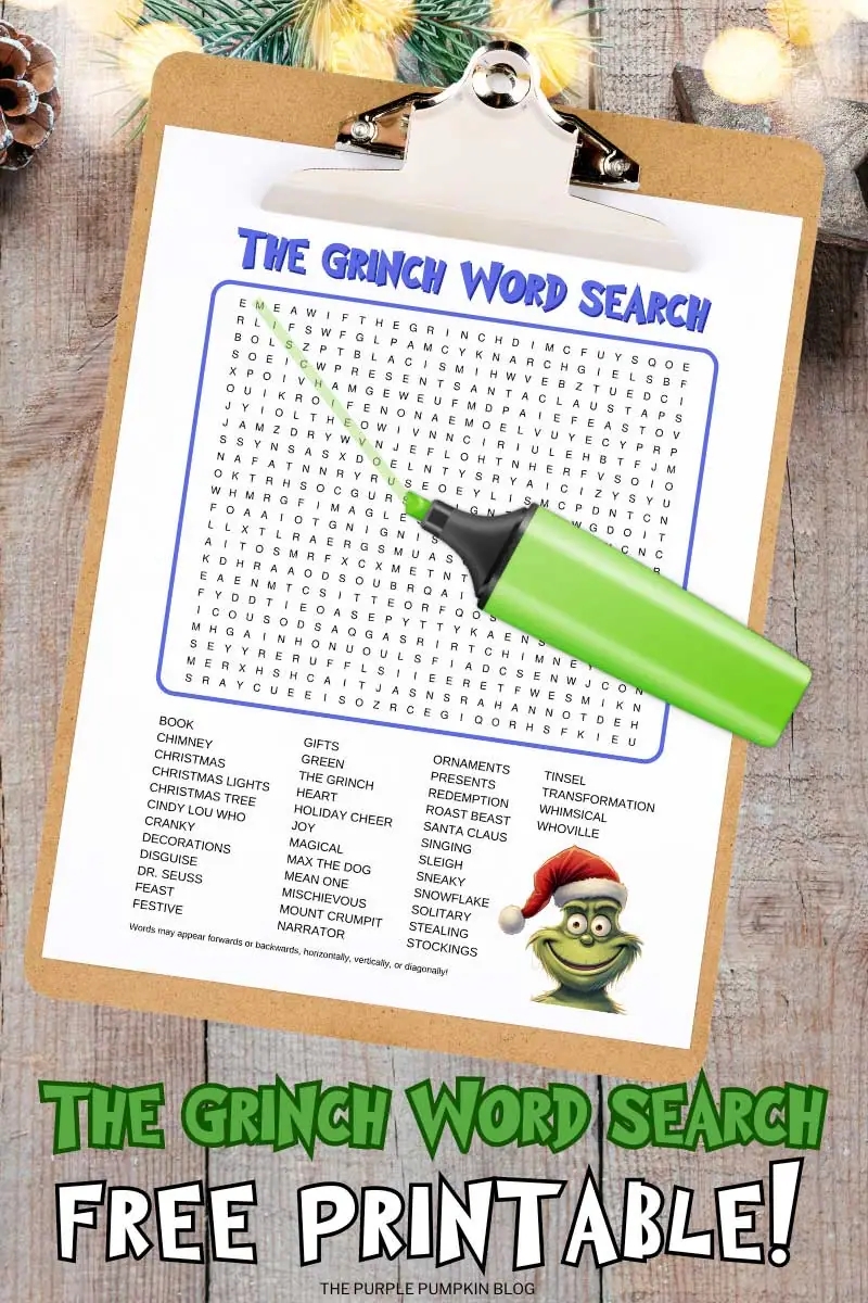The Grinch Word Search Free Printable