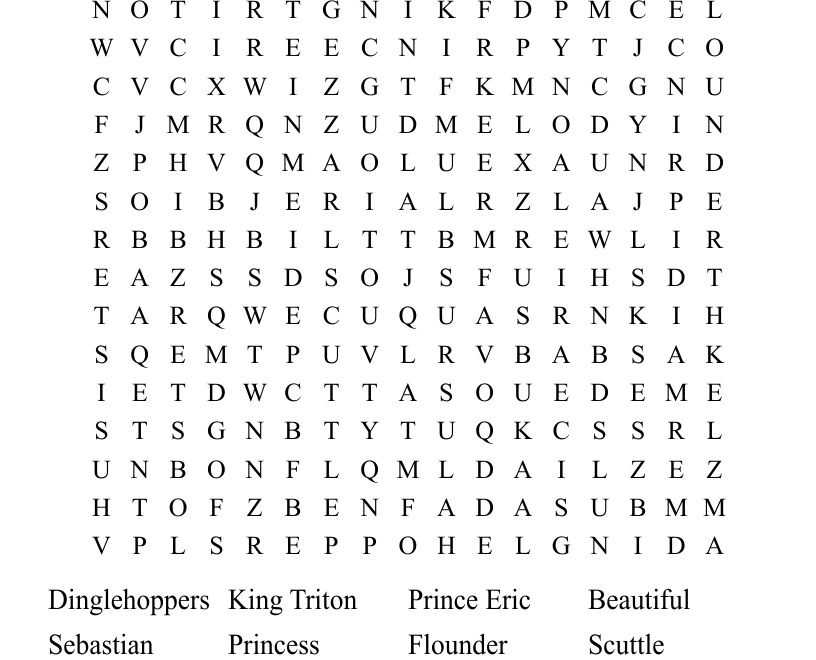 The Little Mermaid Word Search WordMint