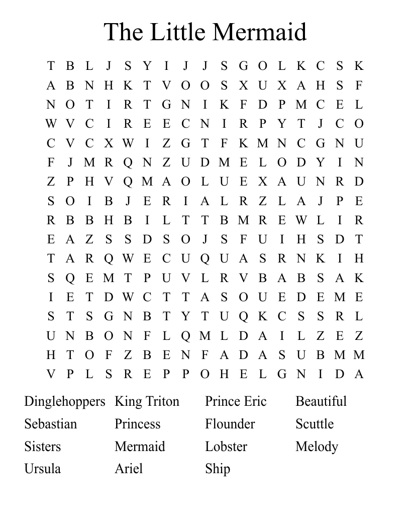 The Little Mermaid Word Search WordMint
