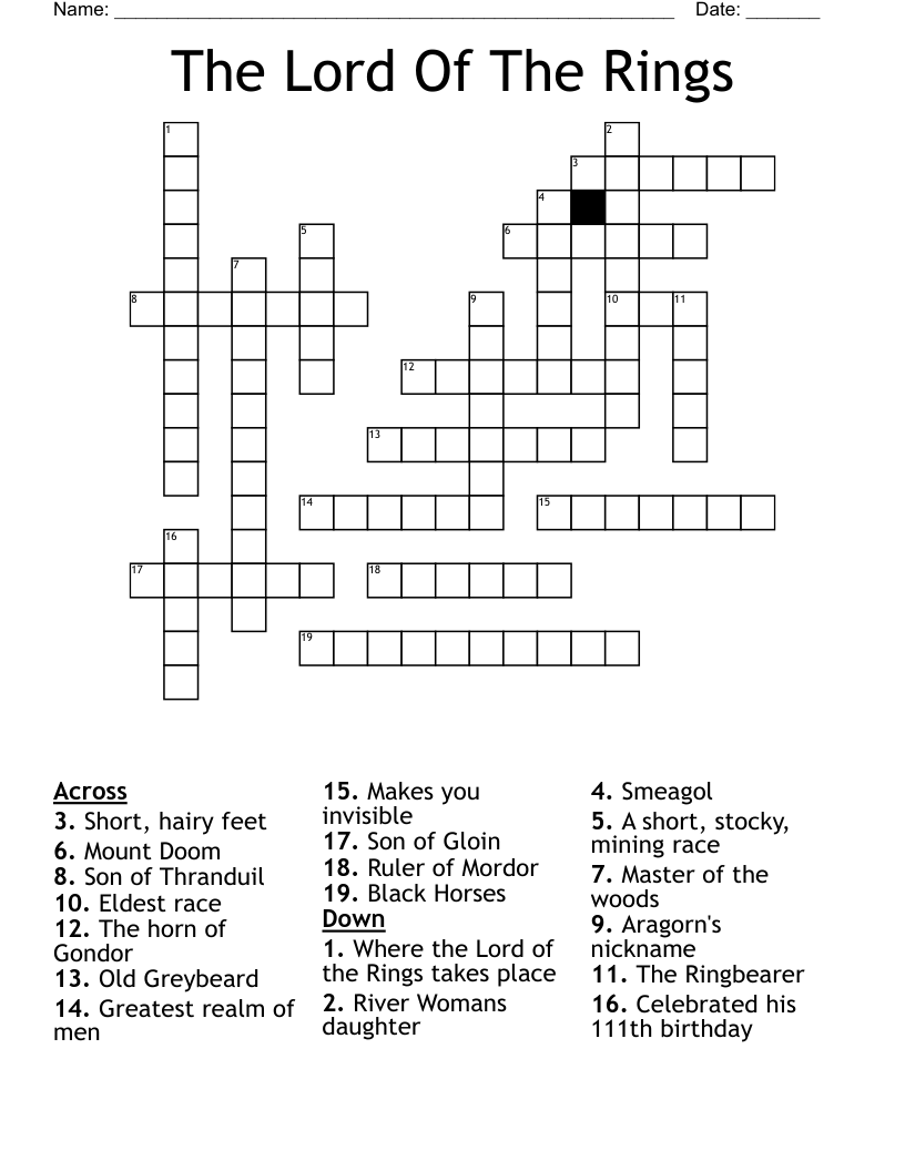 The Lord Of The Rings Word Search WordMint