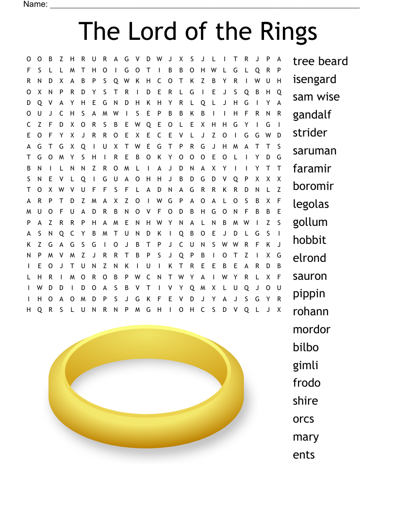 The Lord Of The Rings Word Search WordMint