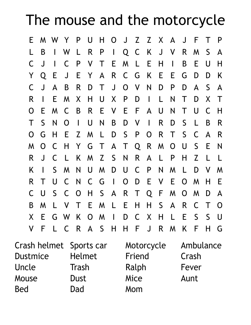 The Mouse And The Motorcycle Word Search WordMint