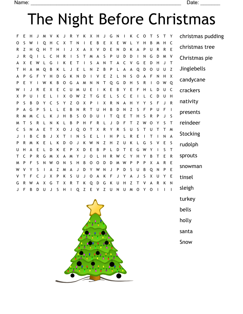 The Night Before Christmas Word Search WordMint