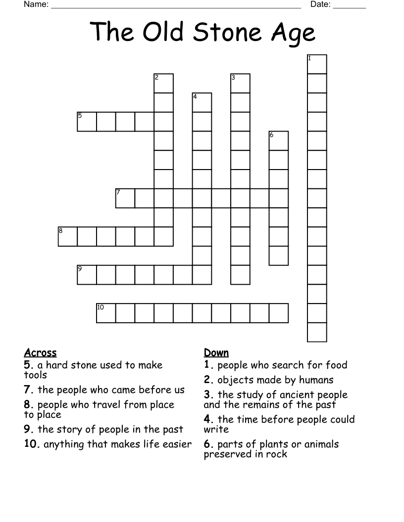 The Old Stone Age Crossword WordMint