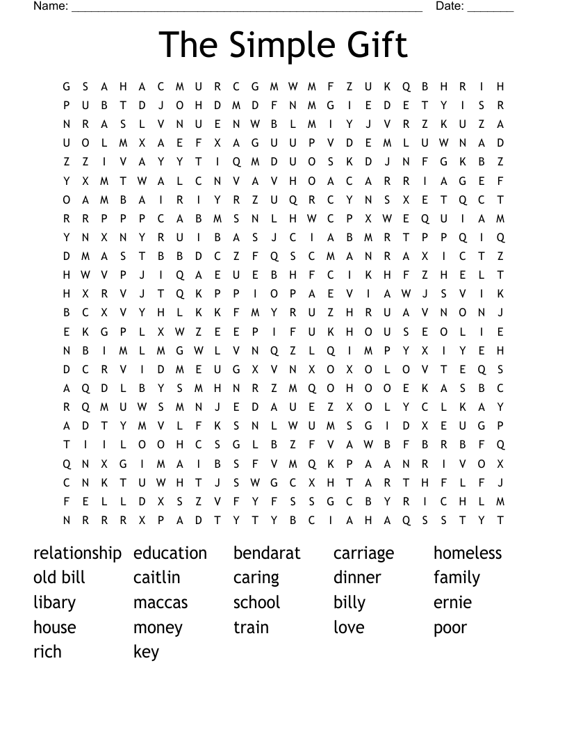 The Simple Gift Word Search WordMint