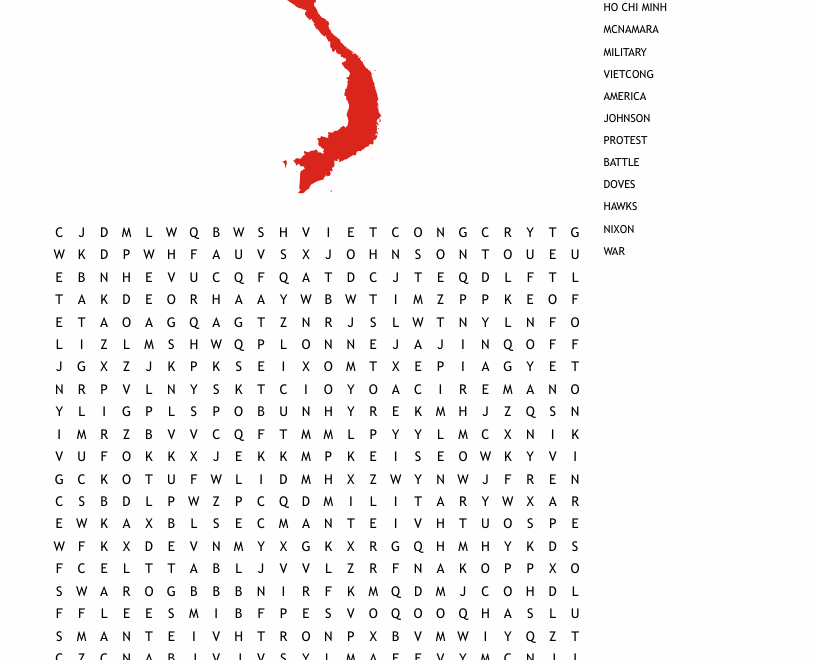 The Vietnam War Word Search WordMint