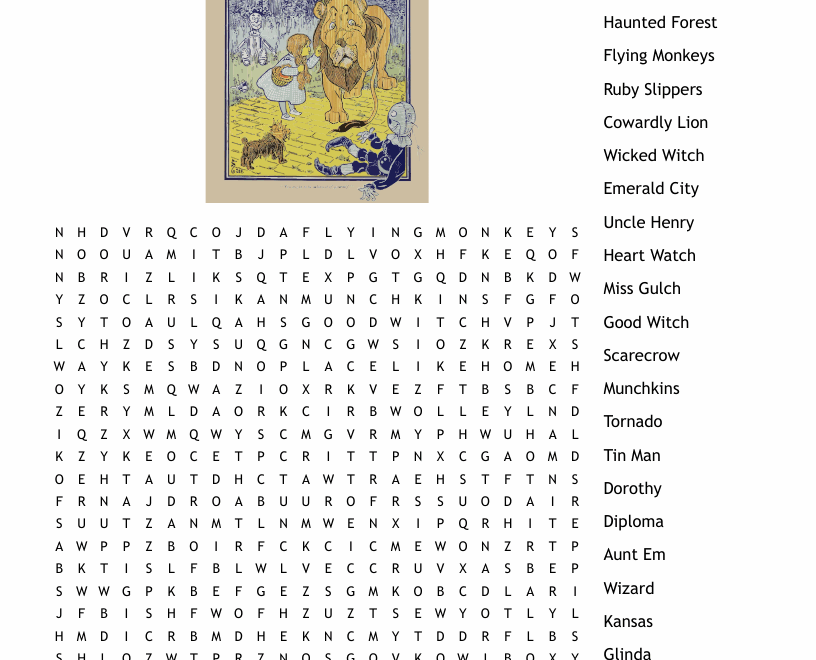 The Wizard Of Oz Word Search WordMint