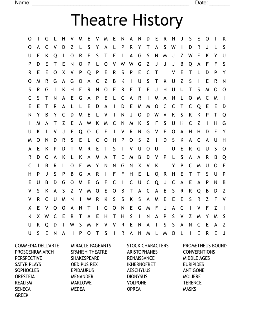 Theatre History Word Search WordMint
