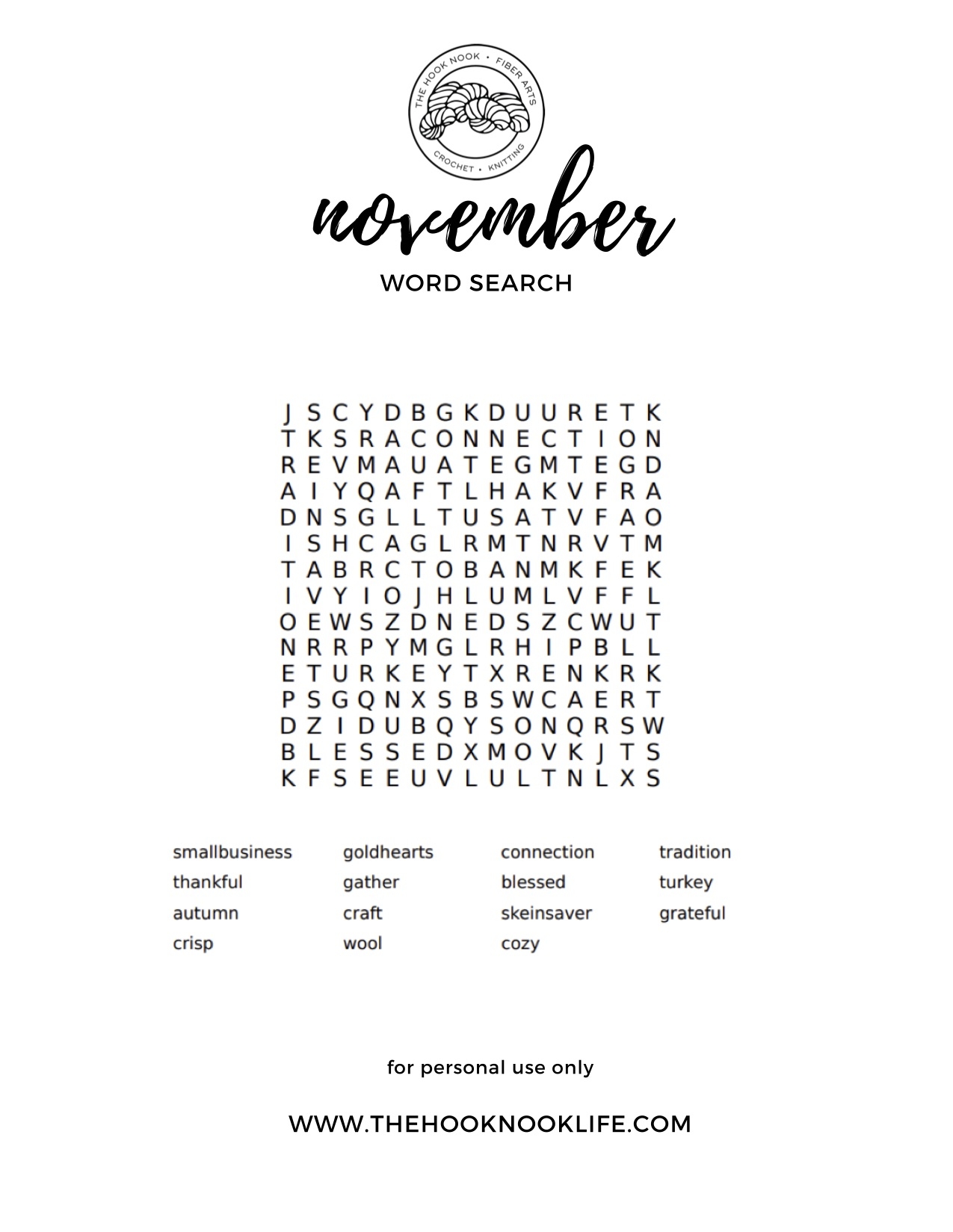 THNLife November Word Search Jessica Carey