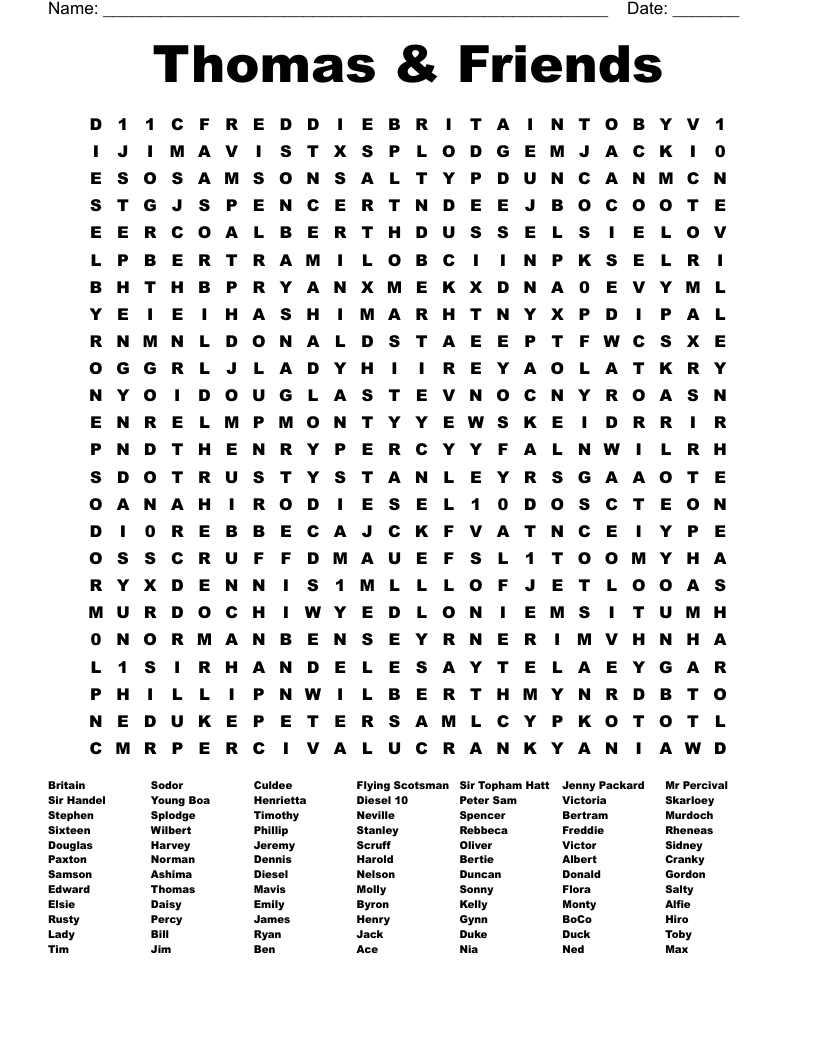 Thomas Friends Word Search WordMint Thomas Friends Word Search WordMint
