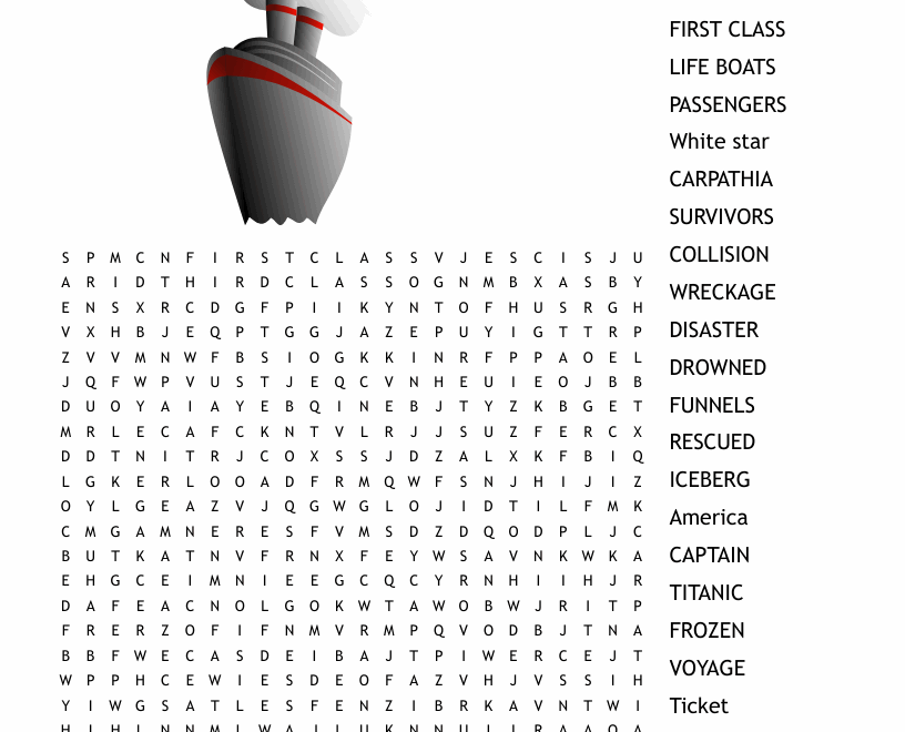 Titanic Word Search WordMint