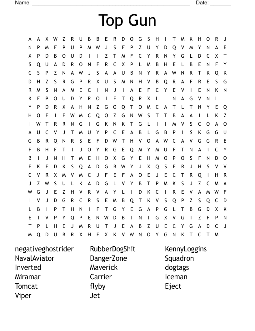 Top Gun Word Search WordMint