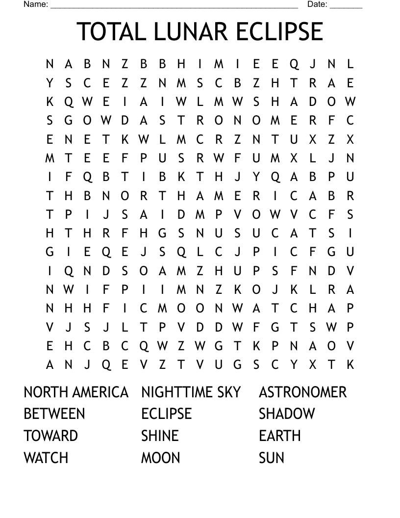 TOTAL LUNAR ECLIPSE Word Search WordMint