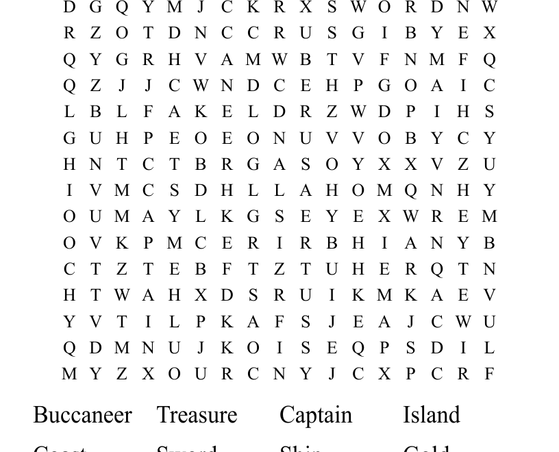 Treasure Hunt Word Search WordMint