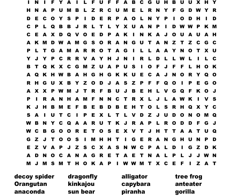 Tropical Rain Forest Word Search WordMint