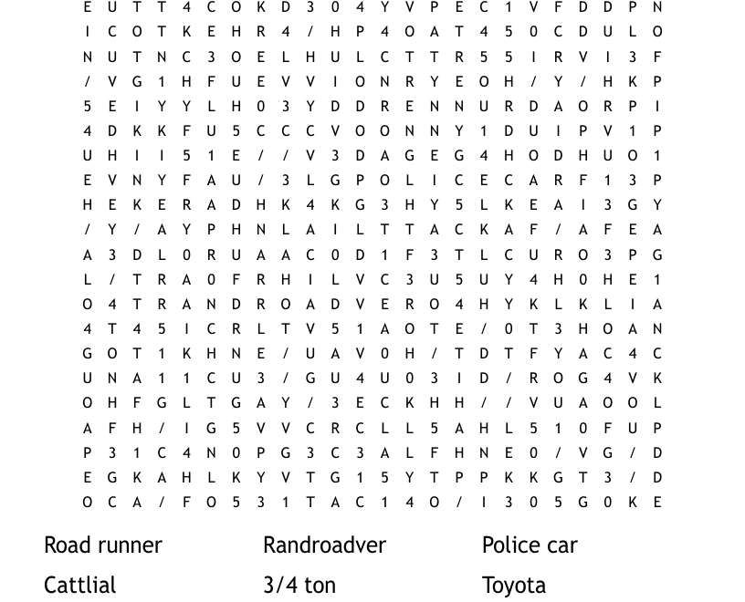 Trucks Word Search WordMint