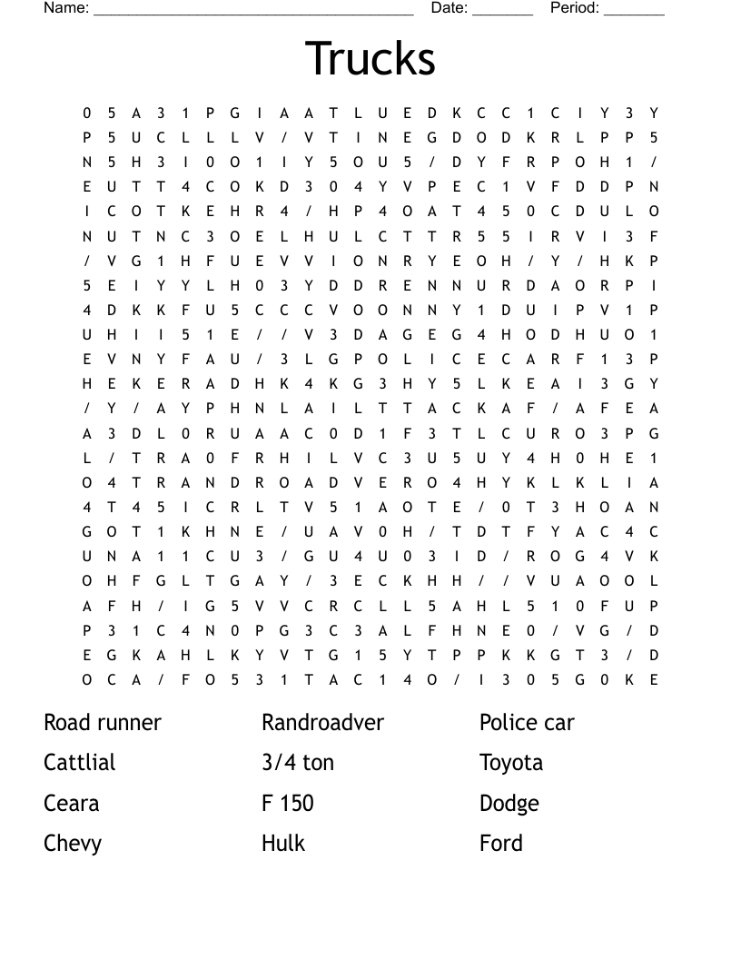 Trucks Word Search WordMint