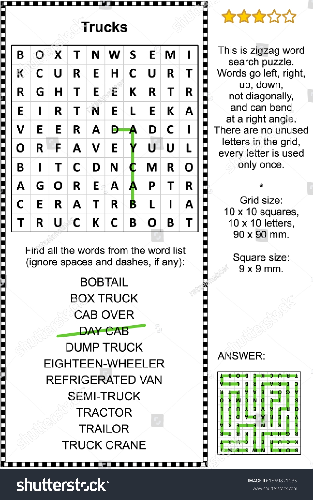 Trucks Zigzag Word Search Puzzle Suitable Stock Illustration 1569821035 Shutterstock