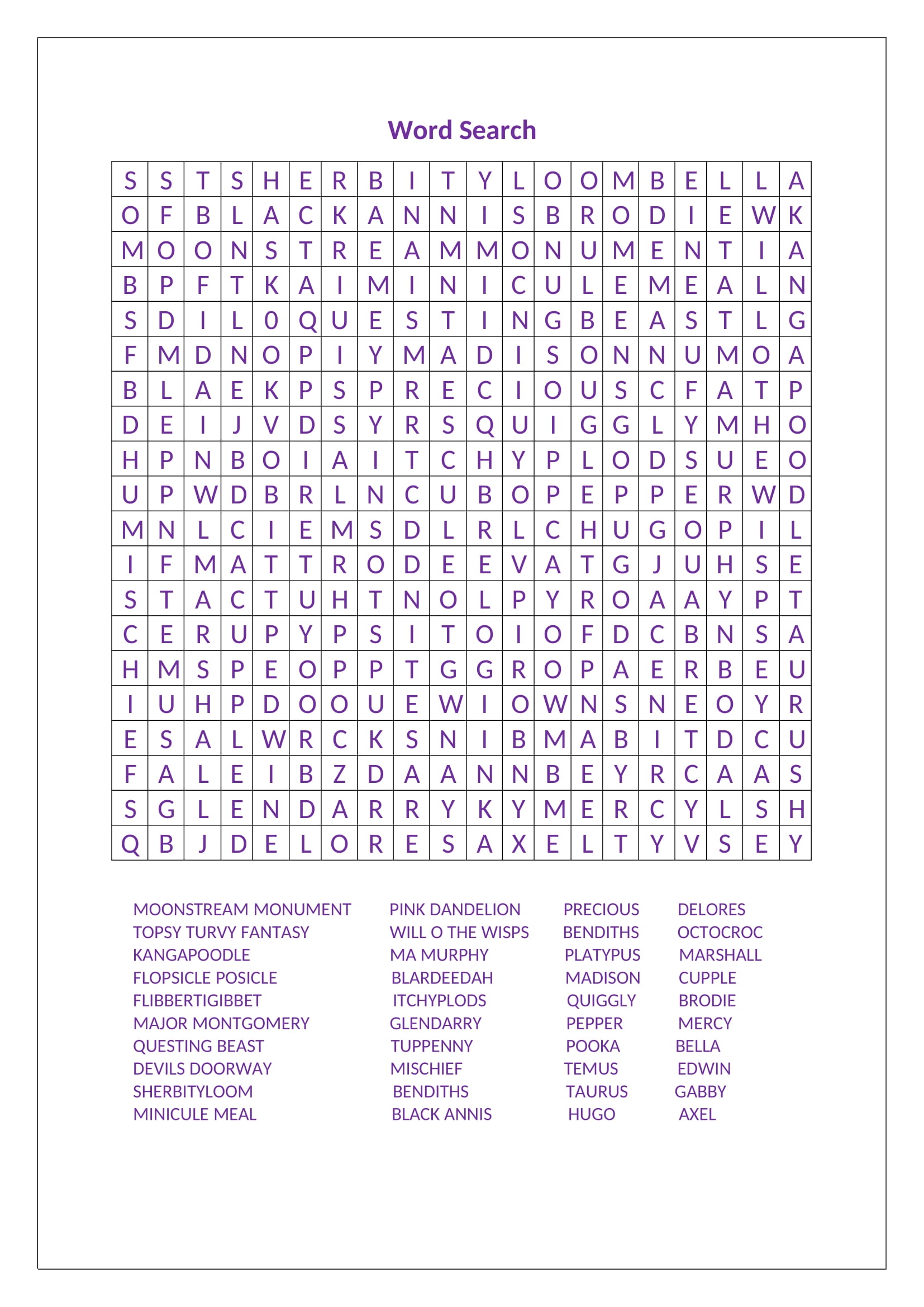 Tuppenny World Word Search The Tuppenny Twins