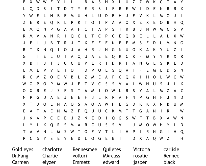 TWilight Saga Word Search WordMint