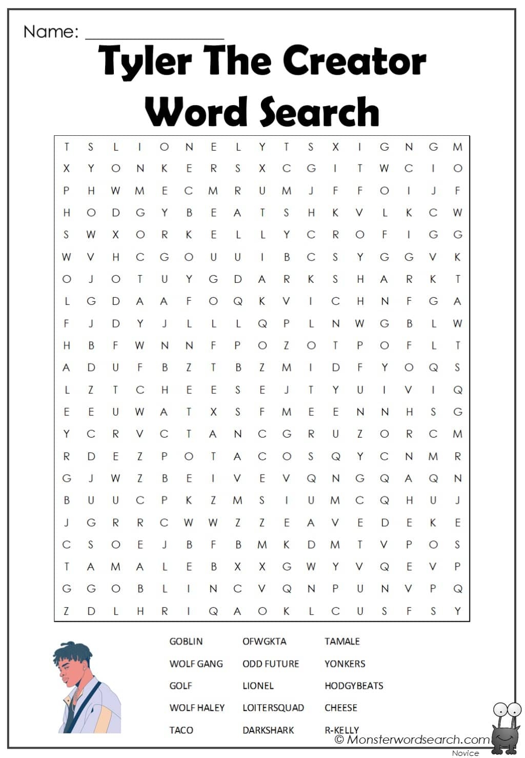 Tyler The Creator Word Search Monster Word Search