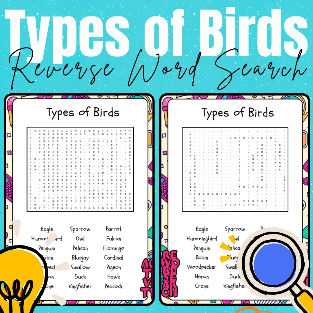 Types Of Birds Reverse Word Search No Prep Activity Printable Worksheet Free And Premium Teaching Resources Worksheets Lesson Planned