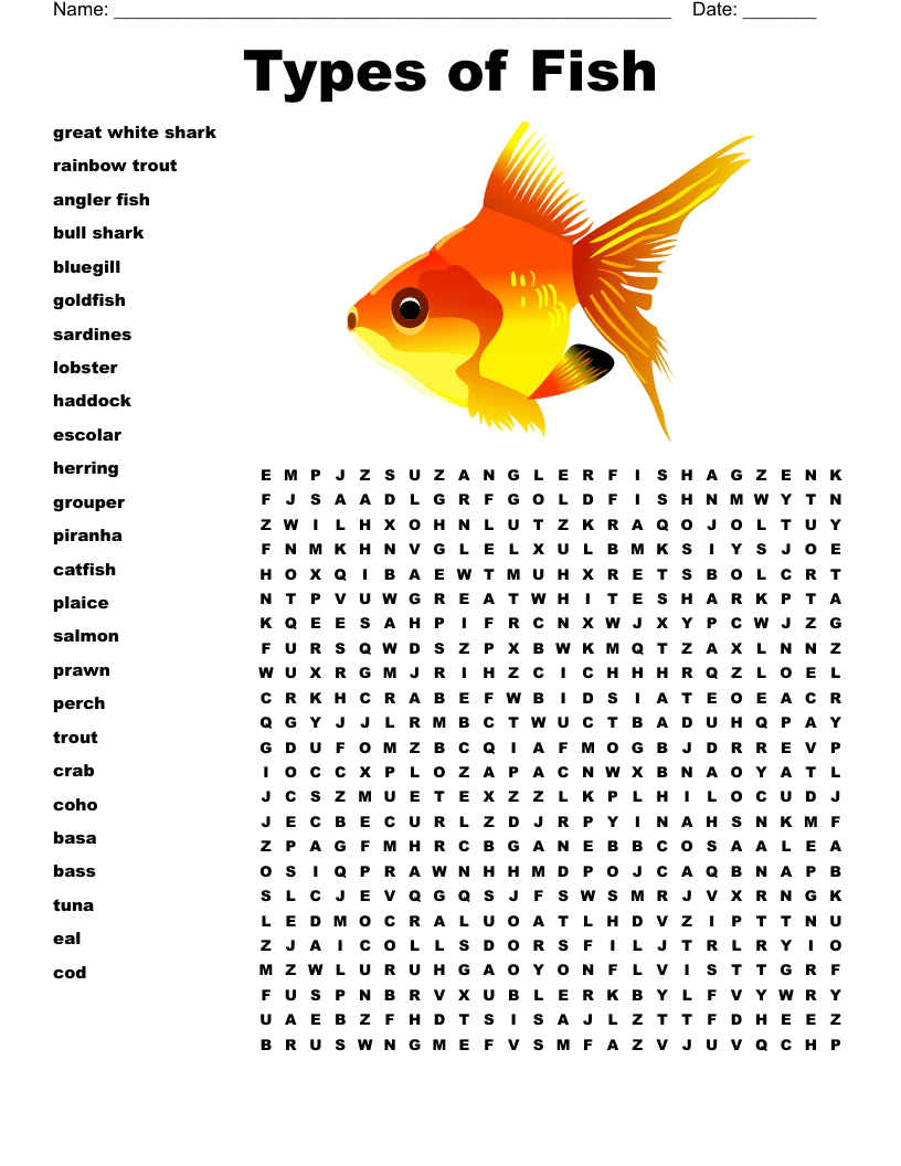 Types Of Fish Word Search WordMint