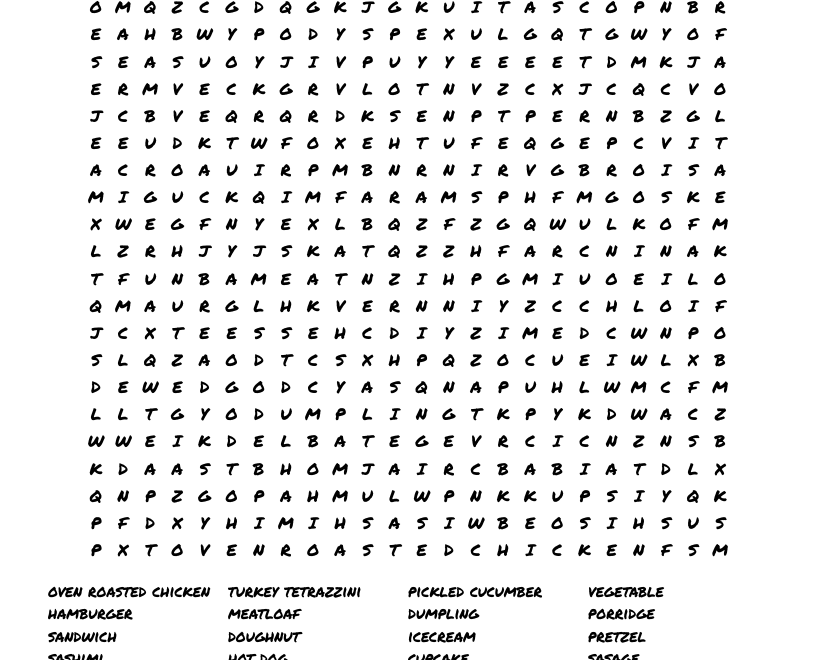 Types Of Food Word Search WordMint