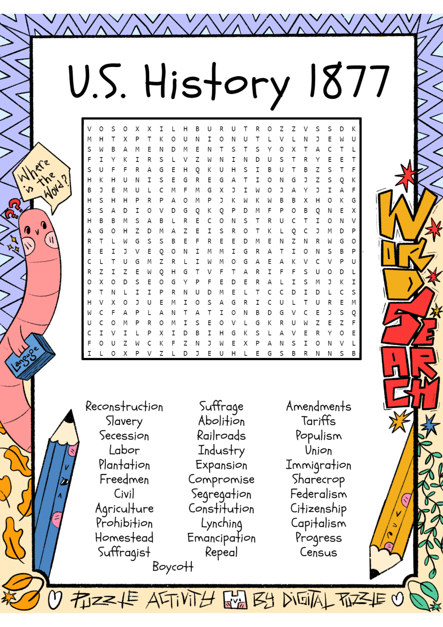 U S History 1877 Word Search Puzzle Worksheet Activity Made By Teachers