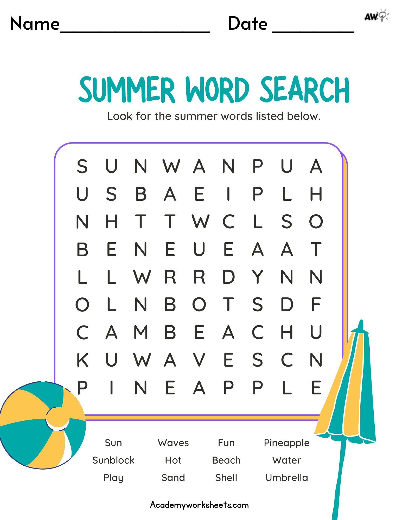 Ultimate Fun Summer Word Searches For Kids Academy Worksheets Worksheets Library