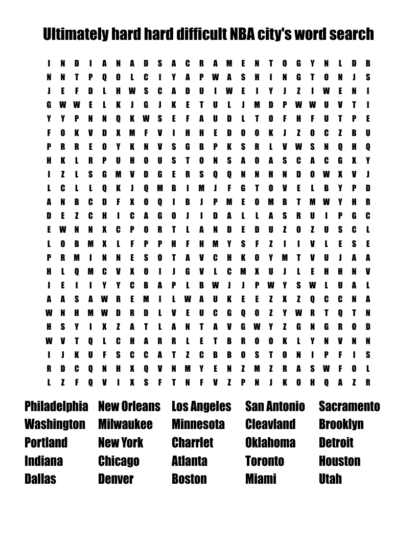 Ultimately Hard Hard Difficult NBA City s Word Search WordMint