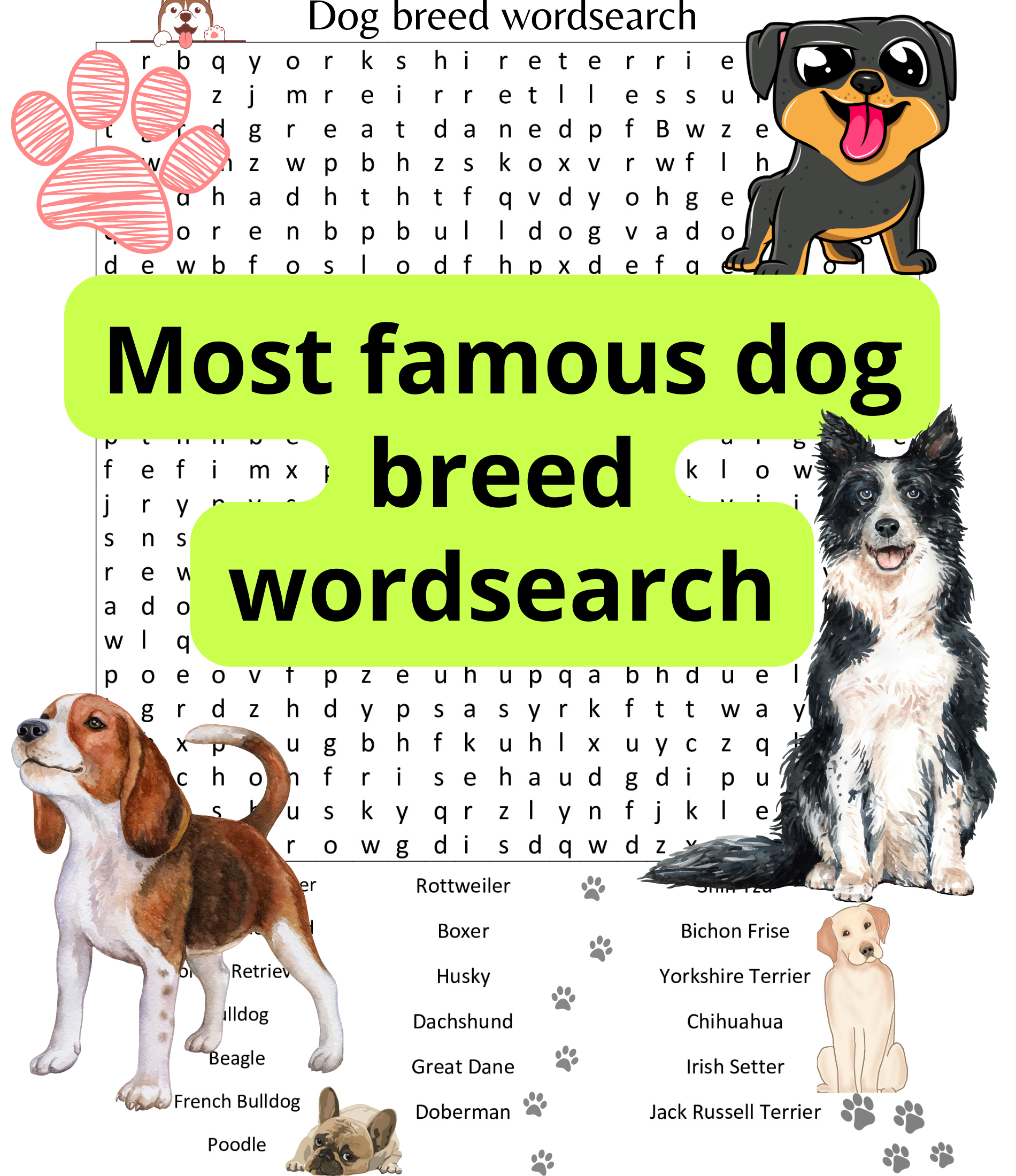 uncover new dog breeds with our exciting word search worksheet made by teachers