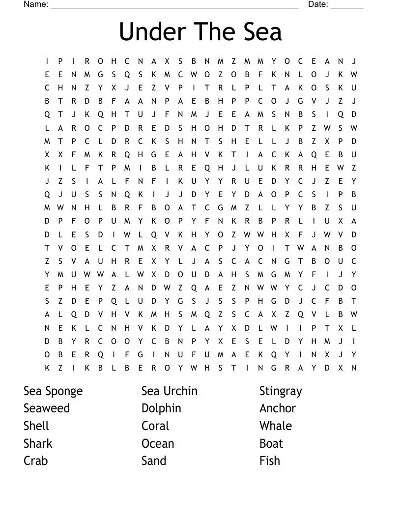 Under The Sea Word Search WordMint