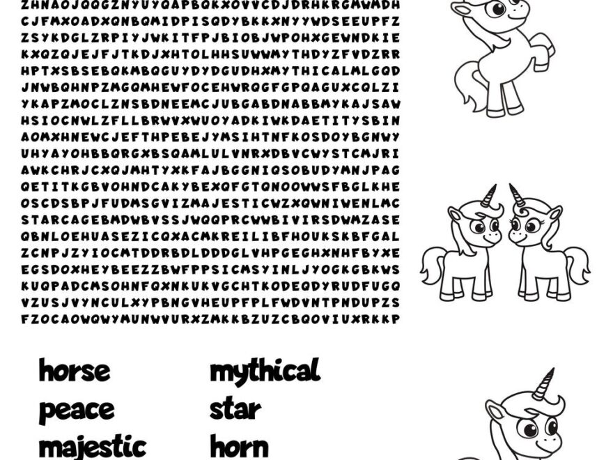 Unicorn themed Word Searches Beeloo Printable Crafts And Activities For Kids