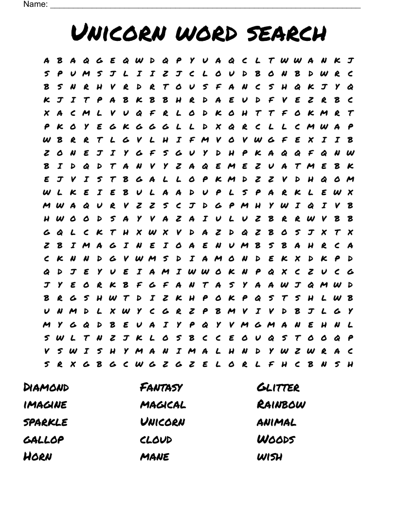 Unicorn Word Search WordMint