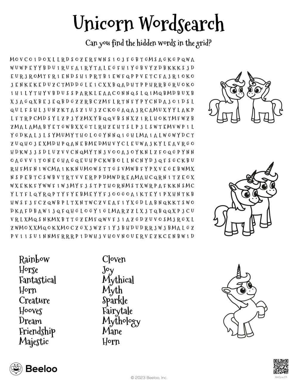 Unicorn Wordsearch Beeloo Printable Crafts And Activities For Kids