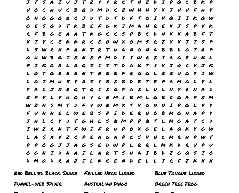 Unique Australian Animals Word Search WordMint
