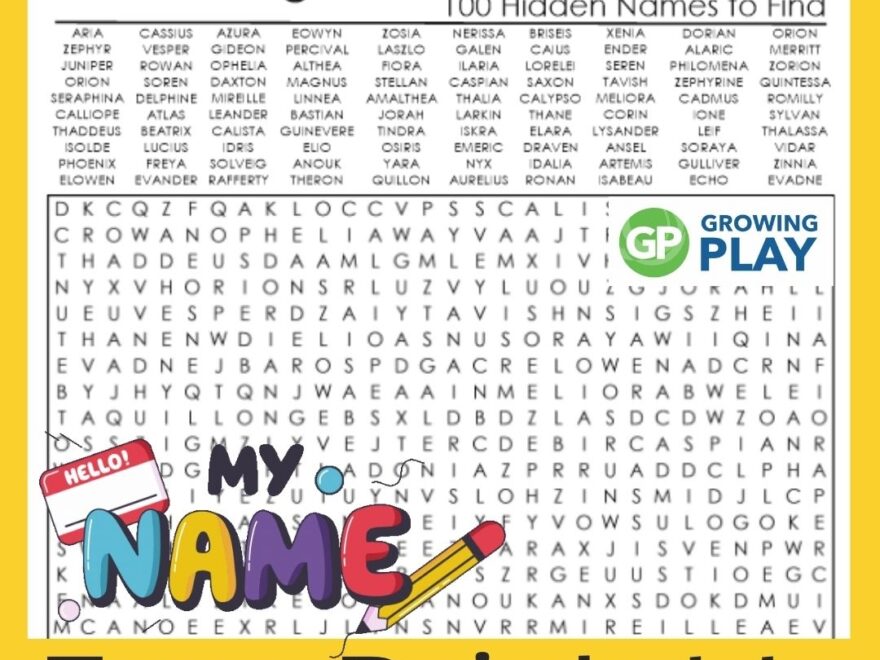 Unique Names Word Search Free Printable Growing Play