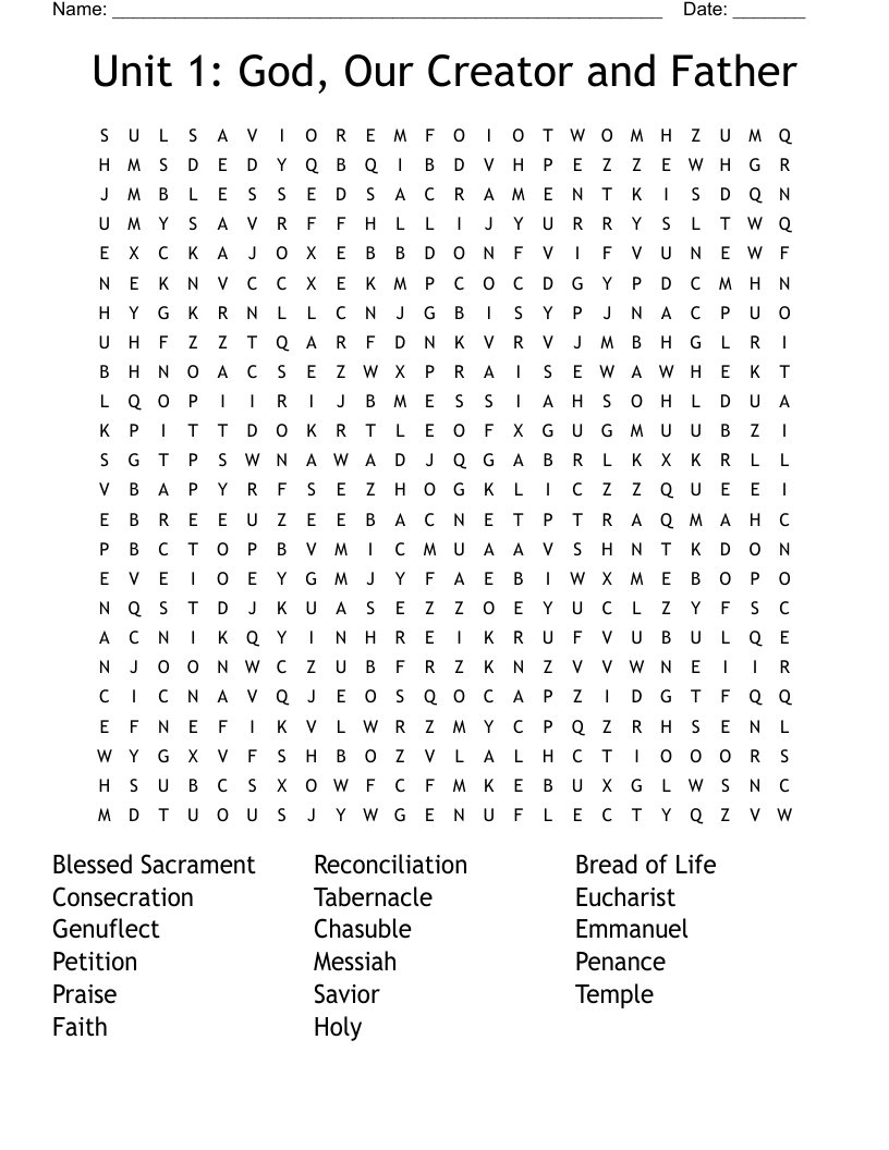 Unit 1 God Our Creator And Father Word Search WordMint